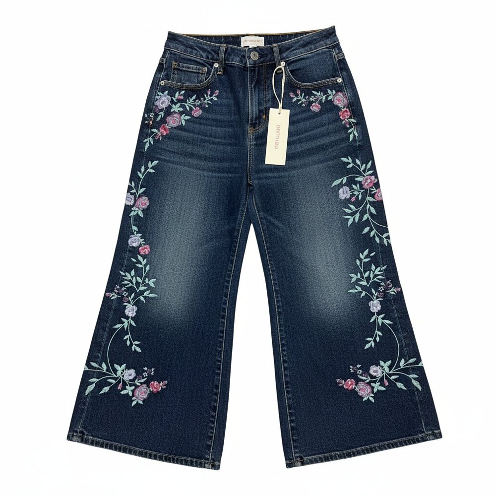 Driftwood Jeans Amie Embroidered Culotte Jean - Bold Blossom, NWT Size 26